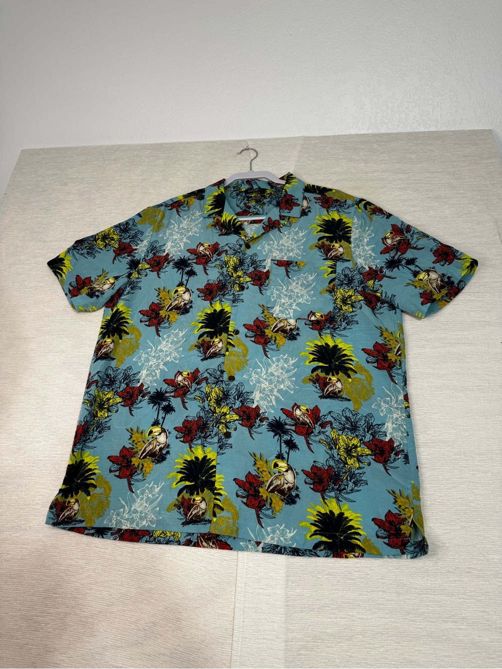 George Blue Tropical Floral Short-Sleeve Button-Down‎ Shirt